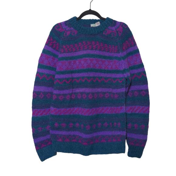 Handmade Nepal Pullover Sweater Purple Pink 100% Wool Long Sleeve Crew Neck XL - Picture 1 of 10